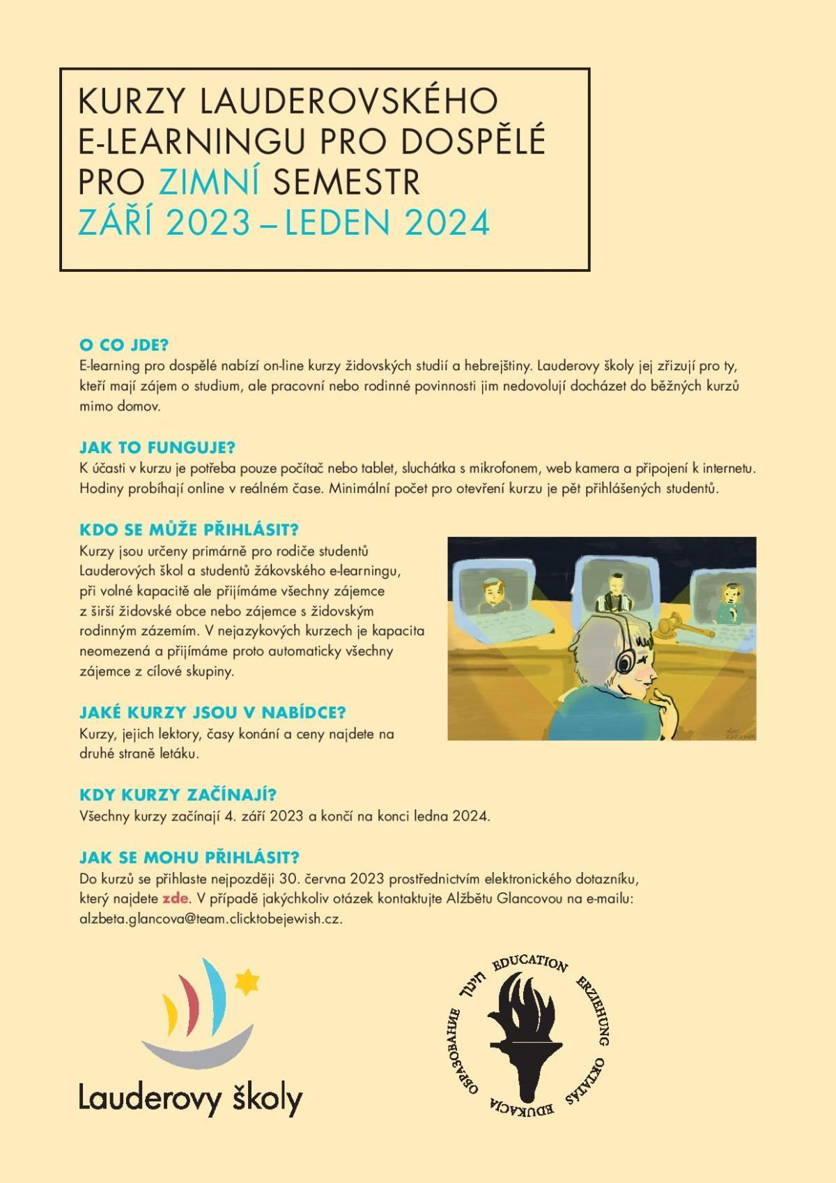 Kurzy lauderovského e-learningu pro dospělé pro zimní semestr září 2023 – leden 2024